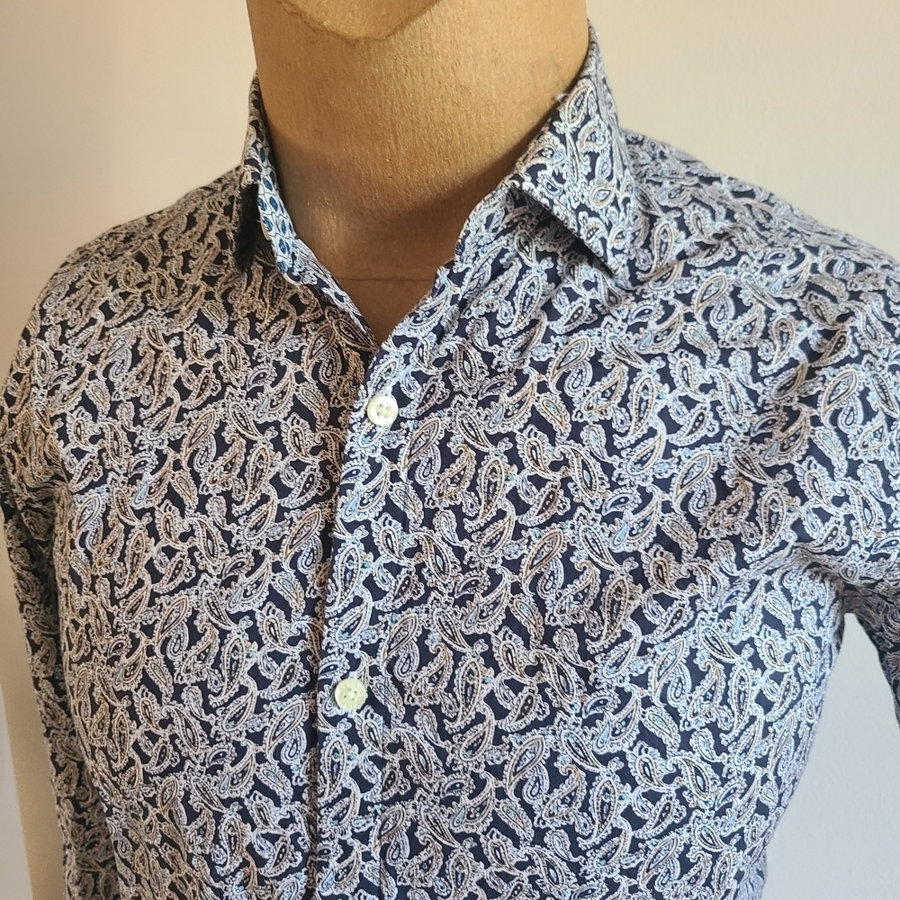 ☮️JOHN LENNON Elegant Navy Paisley Men's Shirt - Picture 2 of 11